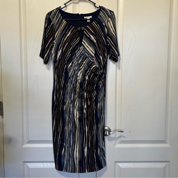 Cato Dresses & Skirts - NWT Cato Striped Navy Blue Jersey Faux Wrap Dress Medium